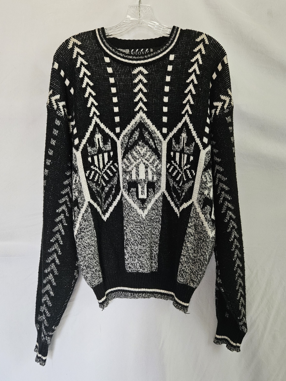 Black & White Geometric Knit Sweater Vintage 80s Nuovo Mens L Grandpacore Cosby